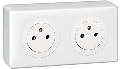 LEGRAND - Prise Electrique Double avec Plaque + Cadre Saillie Céliane Surface - Prise pour Pose en Applique avec Socle Rétractable - Fabriqué En France - Blanc