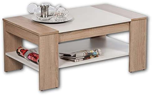 Stella Trading Finley Table Basse Spacieuse avec Tablette pour Salon, Aspect Chêne Sonoma/Blanc, Dimensions (l x H x P) 100 x 44 x 58 cm