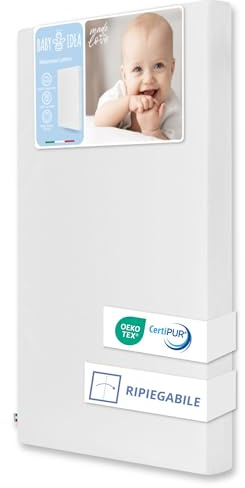 Babysanity Materasso Lettino Pieghevole cm60x120 H8 Antisoffoco a Norma EN16890:2017 Tessuto COTONE100% OEKO-TEX® Struttura Poliuretano CertiPUR™ Classe1 Prima Infanzia Sfoderabile - Made In Italy -
