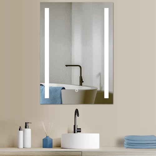HOKO LED Badspiegel 60x80 cm Stuttgart. Design Badezimmerspiegel LED beleuchtet mit Touch Schalter + LED Wechsel - Warmweiß - Kaltweiß - Neutral
