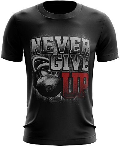Stylotex ® Fitness T-Shirt Herren Sport Shirt | Never Give Up | Gym Tshirts für Performance beim Training | Männer kurzarm | Funktionelle Sport Bekleidung, Farbe:schwarz, Größe:L