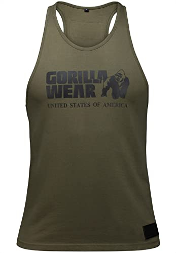 Gorilla Wear Classic Fitness Tank Top - Armeegrün - Bodybuilding Sport Freizeit mit Logo Aufdruck leicht und bequem für optimale Bewegung aus Baumwolle, L