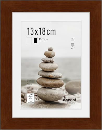 accent by nielsen Bilderrahmen mit Passepartout, 13 x 18 cm, Holz, Wengé, Fotorahmen zum Auftstellen und Aufhängen im Hoch- & Querformat, Echtglas, Apollon