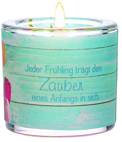 Butzon & Bercker Lichtmomente Windlicht Frühling - Teelichthalter mundgeblasen inkl. Teelicht und Geschenkverpackung - christliches Geschenk für einen Neuanfang