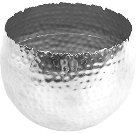 Leaf Large Curved Edge Hammered Metal Bowl, Silver, 22 x 17 cm