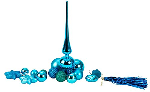 100 teiliges Set Weihnachtskugel Lamettini Lametta Anhänger Christbaumspitze (Türkis)