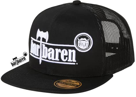barTbaren – Snapback mit Netz in Schwarz – verstellbare Unisex Trucker Cap für Damen und Herren mit hochwertig aufgesticktem Logo in Weiß