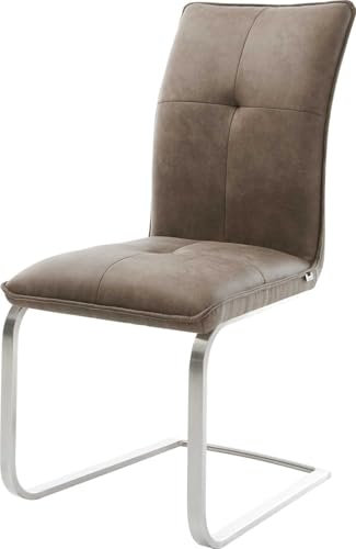 DELIFE Schwingstuhl Maddy-Flex Freischwinger flach Edelstahl Mikrofaser Taupe Vintage