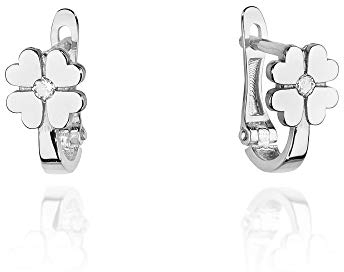 Damen Ohrringe 585 14k Gold Weißgold Ohrhänger Blume Herz Diamant Brillanten