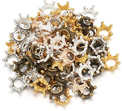Cheriswelry 90 Stück Kronen-Perlen, 5 Farben, großes Loch, Königskönigin-Krone, Abstandshalter für Armband, Schmuckherstellung, Loch: 6 mm.