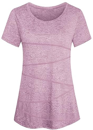 Sykooria Sport T-Shirt Damen Kurzarm T Shirt Frauen Rundhals Funktionsshirt Workout Longshirt Laufen Yoga Fitness Gym Oberteile Tops, Light Purple 3XL