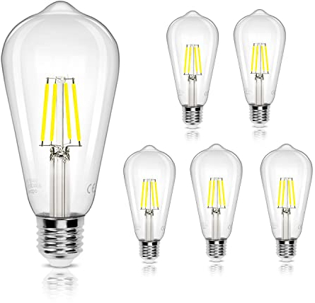 Aigostar E27 Filament LED Lampe 4W (Ersetzt 42W),Kaltweiß 6500K,500 Lumen,ST64 LED Leuchtmittel,Nicht Dimmbar-5 Stück