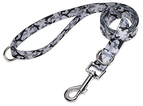 Suredoo Hundeleine Verstellbare, Weich & Komfort Nylon Haustier Trainingsleine mit Doppel-D-Ringfür Kleine Mittlere Große Hunde, 120cmx2cm (Camo Grau)