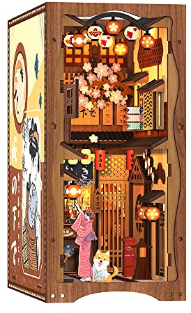 CUTEBEE Kit pour book nook, maison miniature avec meubles et lumière LED, à monter soi-même, puzzle 3D de serre-livres en bois, kit de construction pour adultes, (Under The Sakura Tree)
