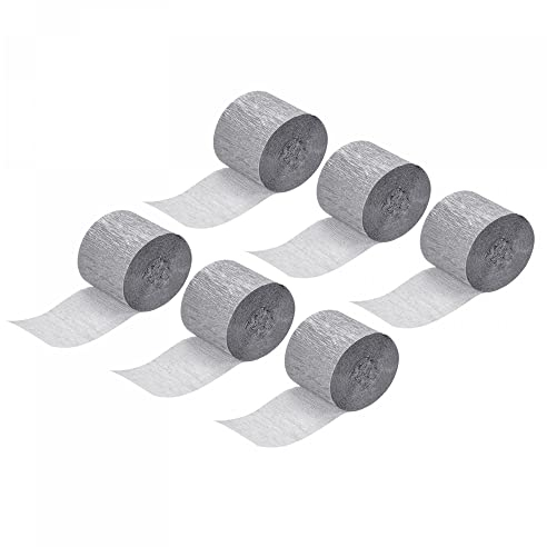 sourcing map 6 Stück Krepppapier Luftschlangen Party Luftschlangen Dekorationen 1.37 Zoll Breit 32ft Lang für verschiedene Geburtstagsfeiern Hochzeiten Festivals Partydekorationen Silber Ton