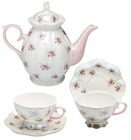 Gracie China by Coastline Imports Petite Rose Luster Pink Tea Set, 963.9 g / 227.8 g