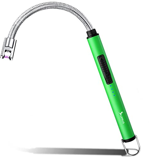 SUPRUS Kerzenanzünder elektrisches Lichtbogen-Feuerzeug dreifaches Sicherheitsfeuerzeug, Edelstahlgehäuse & Aufhängehaken mit 360° flexiblem Hals (grün)