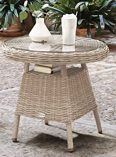 Destiny Beistelltisch Malaga Ø60x55cm, Polyrattan, Vintage weiß