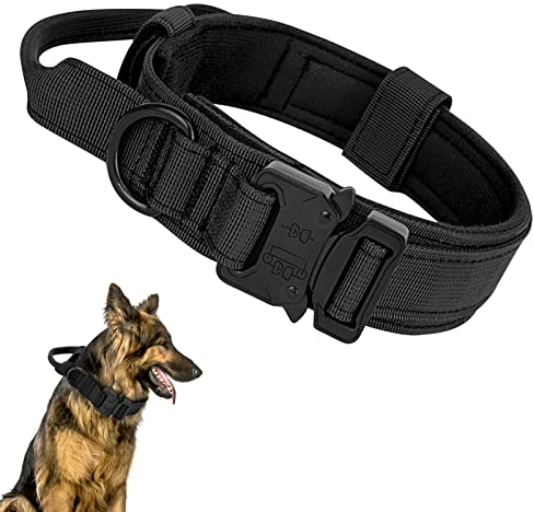Ledeak Taktisches Hundehalsband, Verstellbares Militär-Hundehalsband mit Kommandogriff, Training Metallschnalle Nylon Verstellbar Hundehalsband für Hunde Training Freizeit Outdoor (XL, Schwarz)