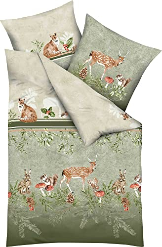Kaeppel Bettwäsche Under The Mistletoe Feinbiber Oliv Größe 1x 155x220 cm + 1x 80x80 cm
