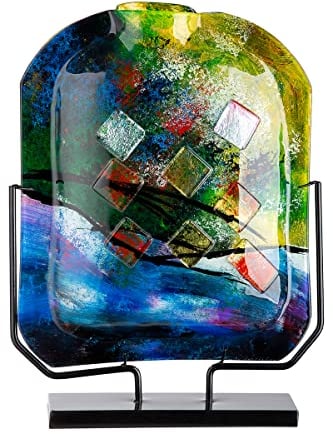 GILDE GLAS art Design Deko Vase aus Glas auf Metall Ständer - Dekoration Frühling Wohnzimmer - Geschenk für Frauen Geburtstag Valentinstag Muttertag - Mehrfarbig mit Farbverlauf - Höhe 46 cm