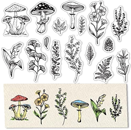 CRASPIRE Pilz-Stempel für Kartenherstellung, Dekoration, Scrapbooking, Zubehör, Tannenzapfen, Stempel, Blume, Lilie, Ginkgoblätter, transparente Gummistempel für Papier, Fotoalbum, Basteln,