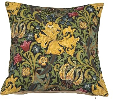 Charlotte Home Furnishings Dekokissenbezüge, dekorativer Boho-Kissenbezug für Couch, Wohnzimmer, goldene Lilie, Schwarz, quadratisch, europäische Baumwolle, Jacquard, gewebt, gemütliche
