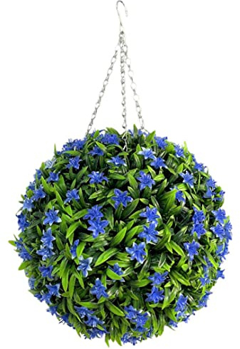 Best Artificial 38cm Lily Topiary Hanging Flower Ball **UV Fade Protected** (Blue)