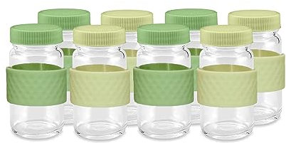 Juice Shot Containers, Glass, Clear, 2oz, Colored Lids & Silicone Grip Bands, Beverage Storage, Juicing, Ginger & Turmeric Bottles