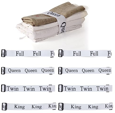 LUTER 8 Sheet Bed Sheet Organizer Bands Set, Adjustable Elastic Bed Straps King Full Twin Queen Label Bed Sheets Bands for Storage Organizer Closet Organization Bedding Bands for Bedsheet Pillow Case