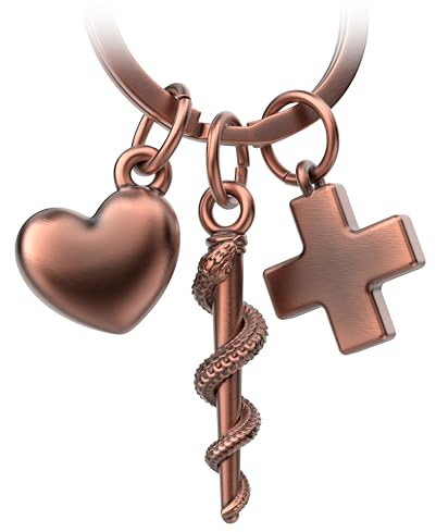 FABACH Äskulapstab Schlüsselanhänger mit Kreuz und Herz - Krankenschwester Geschenke Pflege Arzt Geschenke Ärzte Schlüsselanhänger Krankenschwester Alten-Pfleger Geschenk Medizin Student