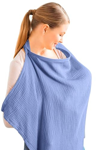 Forhome Stillabdeckung, Stillschürze, Stilltuch für Unterwegs, Baumwollmaterial, Weich und Atmungsaktiv, Mit Verstellbarer Riemen, Schutz der Privatsphäre im Freienm, Stillen Geschenk für Mama (Blau)