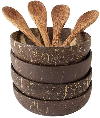 Bumdenuu Kokosnuss Schalen und Löffel Set, Salat Smoothie Mixing Dessert Frucht EIS Snack Schüssel für die Küche, Essen Zimmer 4 Set