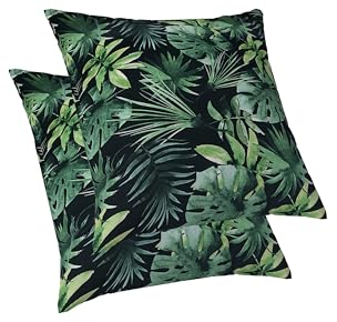 ggaimwf 40x40cm Blatt Kissenbezüge Modern Grüne Blätter Dschungel Tropische Kissenbezüge aus Leinen mit unsichtbarem Reißverschluss für Esszimmer Bett Wohnzimmer Sofa Terrasse Garten Kissen 2er-Set