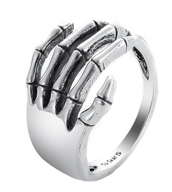 KBRPEY Ring Verstellbarer Punk Schädel Hand Kralle Ring Vintage Palmenring Personalisierter kreativer Ring Silber Goth Skelton Hand Wickeln Band Edelstahl Ring Für Frauen Männer