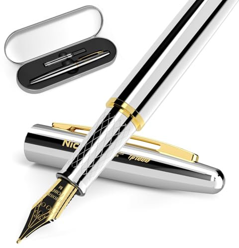 Nicpro Füllfederhalter Set, luxuriöses silber-goldenes Füller, 0,7 mm mittlere Feder mit Tintenkonverter, Metalletui, kalligraphisches Schreibgerät zum Nachfüllen, Geschenk für Beruf, Büro, Business