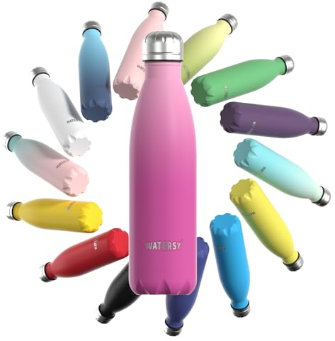 WATERSY Stainless Steel Insulated Water Bottle, Double Walled Metal Vacuum Flask Keep 24 Hrs Cold & 12 Hrs Hot Thermal Metal Sports Bottles 500ml BPA Free for Outdoor, Work, Gym, School (Deux Pink)