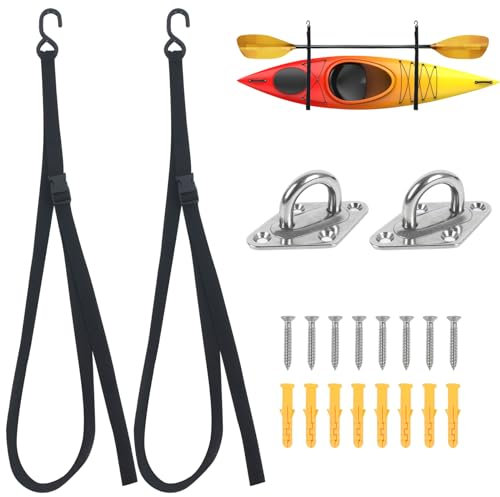 Kayak Storage Strap,Kayak Hanging Straps,Adjustable Kayak Wall Mount Straps,Single Kayak Storage Strap System With Paddle Loops & Stainless Steel Hooks for Hanging 1 Kayak,Paddle Board,Surfboard,Canoe