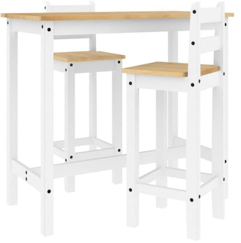 vidaXL Bar Set 3-TLG., Barstuhl mit Rückenlehne Fußstütze, Barmöbel für Küche Esszimmer Wohnzimmer, Bartisch Barhocker, Skandinavischer Stil, Weiß Massivholz Kiefer