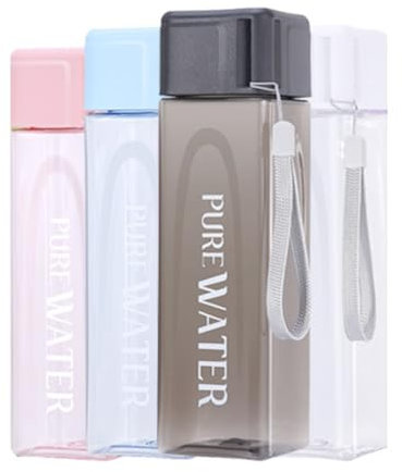 Sweetness Lot de 4 verres carrés transparents en plastique - Bouteille d' portable avec câble à lait pour les sports de plein air