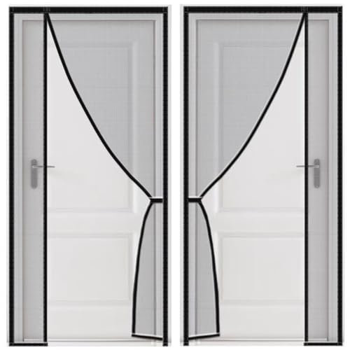 Porta con zanzariera magnetica, 85x205cm porta del balcone con protezione dagli insetti, porta con zanzariera senza foratura, porta con zanzariera con doppia apertura laterale Nero