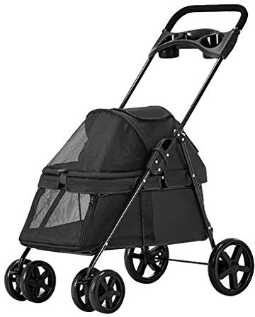 Hundetrolley Kleiner Hundebuggy Katzenbuggy mit Getränkehalter Regenschutz Hundewagen Haustierbuggy für Katzen/Hunde Oxford-Gewebe/Feiner Eisenrahmen/Atmungsaktiv