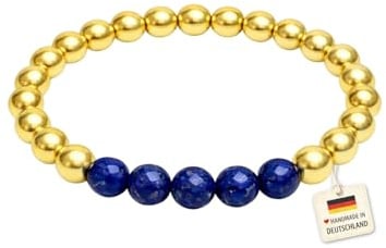 happymaker - Elastischer Damenringe vergoldet 925 Silber mit Edelstein – Flexibler Kugelring mit Lapislazuli – Bequemer Stretch Ring, handgemacht in Deutschland