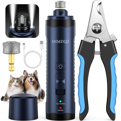 Dog Nail Grinder, Dog Nail Trimmers, and Clippers Kit with 2 LED Lights. Super Quiet Electric Pet Nail Grinder, Rechargeable, for Small, Medium, and Large Dogs & Cats, 2 Diamond Grinding Wheels.
