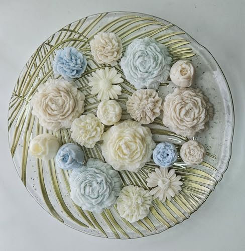 Amina Coffret Bougie Floral : Bouquet de bougies artisanales en cire de soja parfumées fleurs séchées, Tulipes, Pivoine, Marguerite, Blanc, Mariage, Cadeau, Idée cadeau Femme, Fait main, Cire végétale