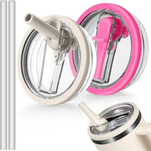 weiclianhp Set De 2 Pièces Couvercle Stanley Cup Etanche, 40oz Stanley Cup Accessoires Remplacement avec 2 Réutilisables Paille, Accessoire Tumbler Flip Straw