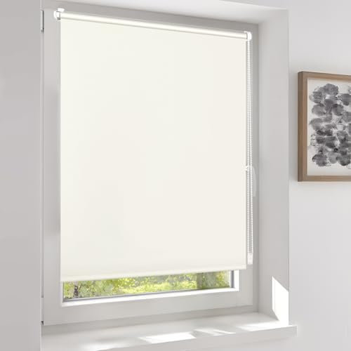 Sekey Verdunklungsrollo ohne Bohren Klemmfix Doppelseitig gleichfarbig Freihängendes Seitenzugrollo effektiver Sonnenschutz und Sichtschutz Rollo Verdunkelung 130x210cm Creme