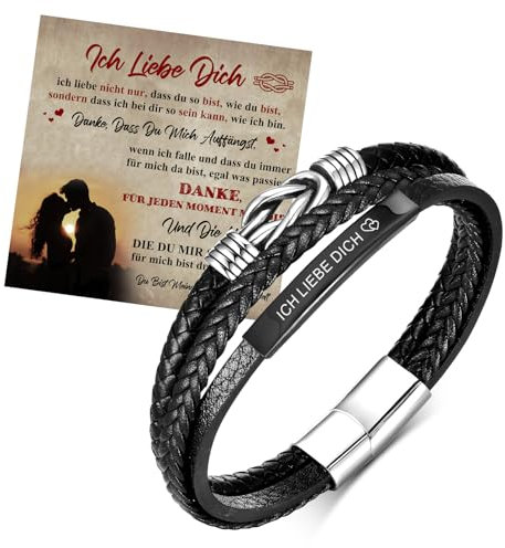 Armband Herren Jahrestag Geschenk für Ihn - Herren Armband Weihnachten Lederarmband mit Gravur Ich liebe dich Geschenke für männer Ehemann Freund Partner Armbänder zum Hochzeitstag Valentinstag