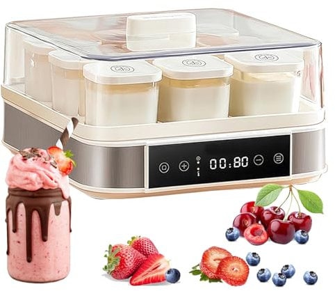 Automatic Yogurt Maker, Yogurt Maker Machine with 9 * 170Ml Glass Jars, Yoghurt Maker Digital Display and Visual Lid, Adjustable Temperature & Time for Home Organic Yogurt, Cheese Maker