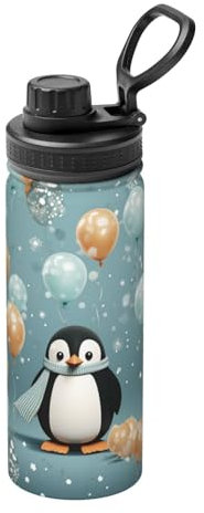 Sport-Trinkflasche mit Pinguin-Ballon-Schneeflocke, 530 ml, isoliert, Edelstahl, Outdoor-Wasserflasche